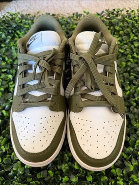 Nike Dunk Low White and Olive Sneakers